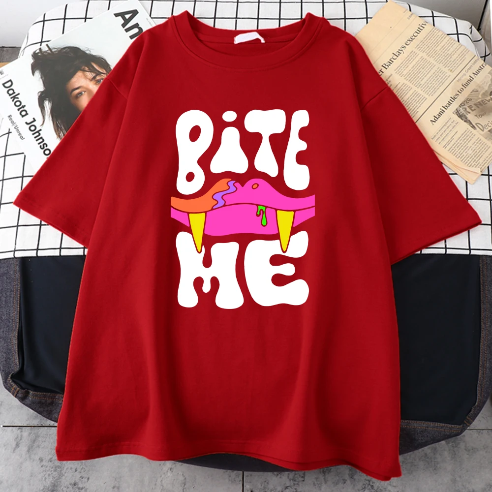 

Bite Me Vampire Fangs Printed T-Shirt Men Summer Comfortable T Shirts Kawaii Harajuku Clothes Quality Casual Tshirt Male