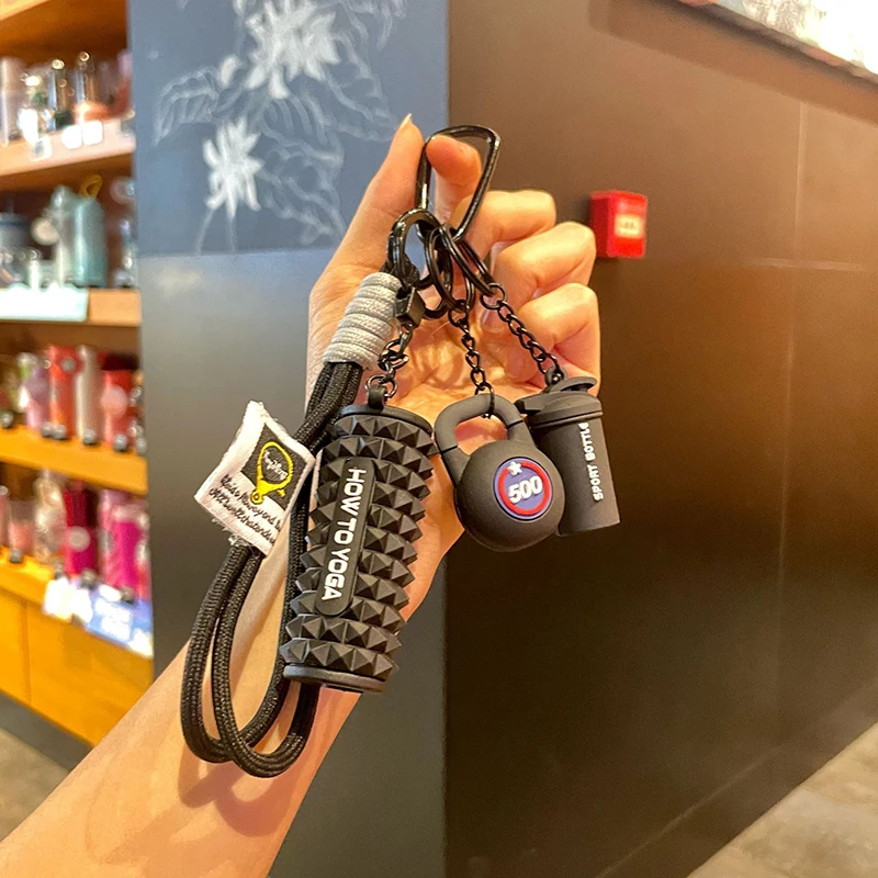 Barbell Dumbbell Kettlebell Keychain Mini Foam Roller Fitness Keychain Silicone Gym Workout Gifts for Gym Lovers