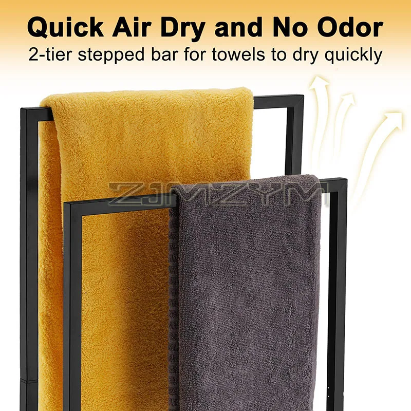 2 Tier Floor-Standing Towel Rack High-quality Iron 15KG Capacity Blanket Shelf With Bars Towel Holder Bathroom Organizer