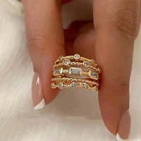 Nwe 18 K Gold Plated Sun Rings for Women Natural Stone Inlaid in Hollow Metal Texture Ring Trendy Jewelry 2
