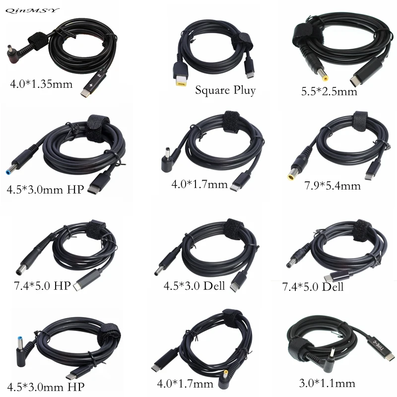 Usb tipo c pd Cabo de Carregamento Cabo de Carregamento Adaptador de Alimentação Jack Converter 13 Plugs Masculino para Lenovo Asus Dell hp Carregador Portátil 65w