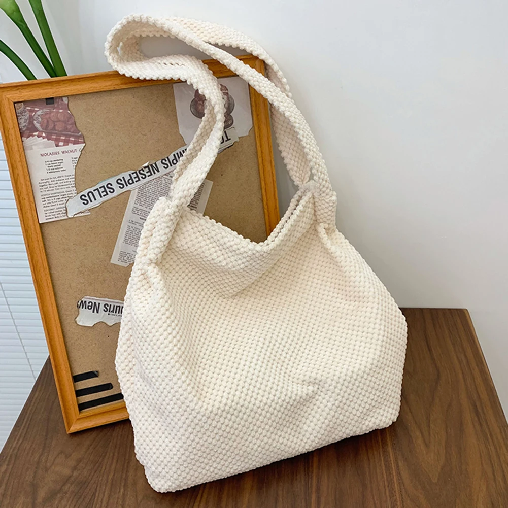 Bolso De Punto Para Mujer - Bolso De Playa De Malla Hueco, Estilo Boho, Poliéster Ligero, Blanco, Ideal Para Playa, Compras O Diario