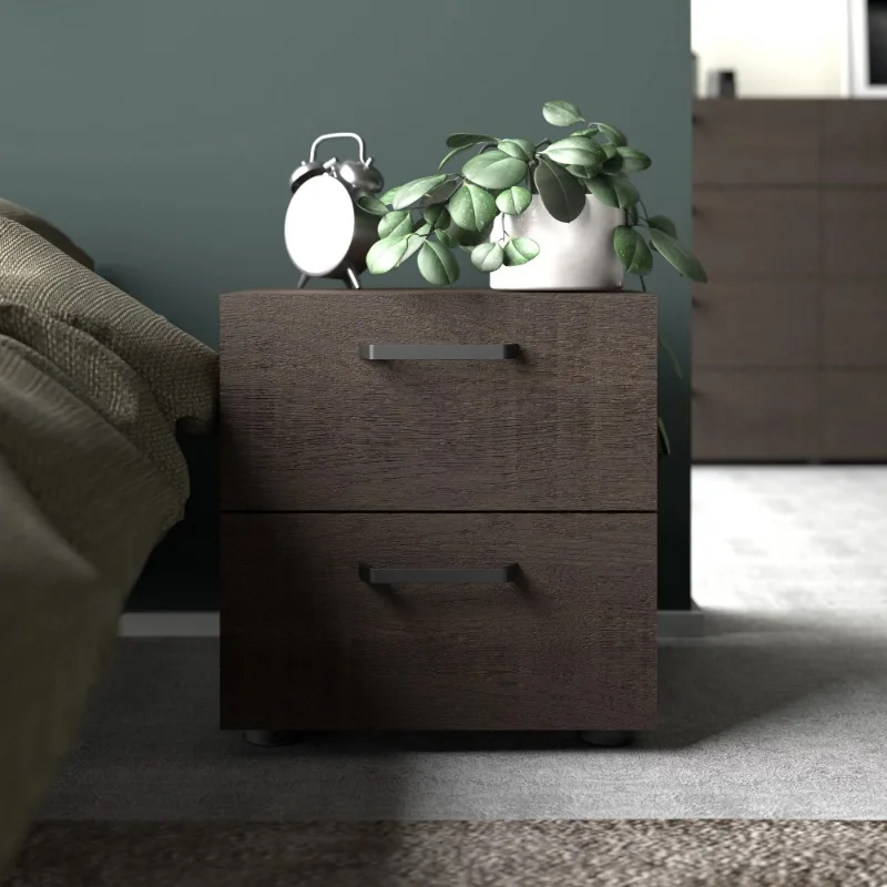 

2 Drawer Nightstand, Foil Finish, Dark Chocolate Color