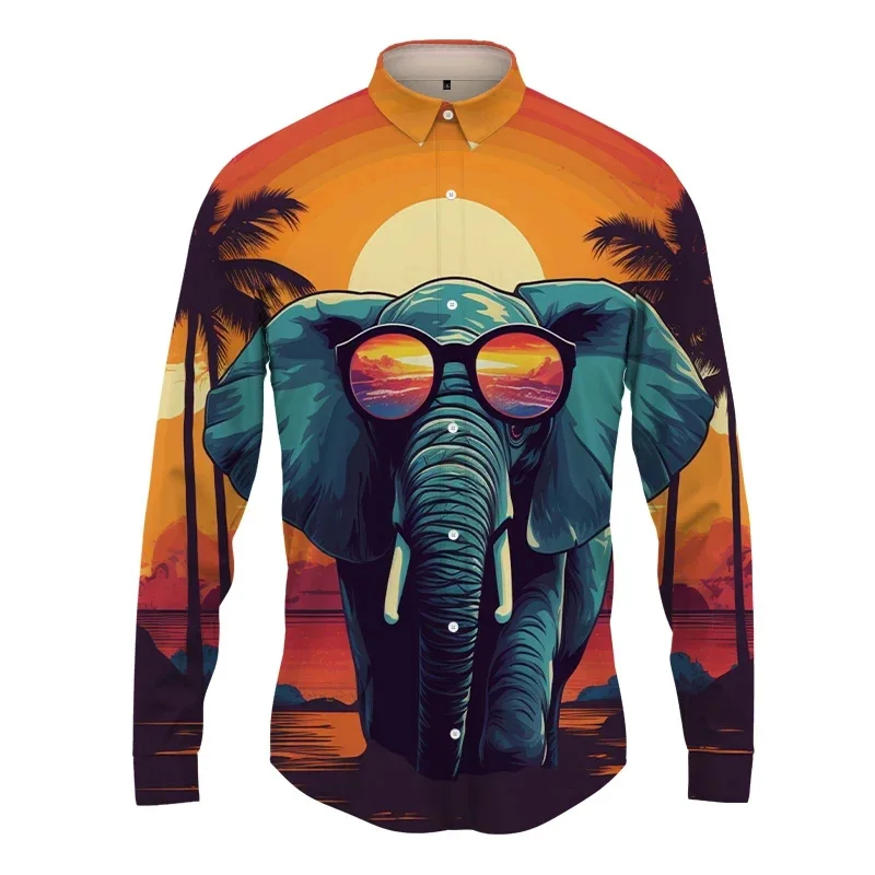 thumbnail image 1 of Camisa con solapa de animal para hombre, estampado de elefante en 3D, camisas casuales de moda para hombre y mujer, camisas de manga larga con botones, ropa de calle de gran tamaño unisex, 1 of 4