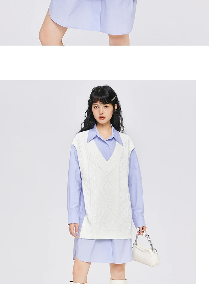 Dress Women Pointed Collar Stitching Fake Two-Piece Split Autumn New Oversize Literary Dress Gentle