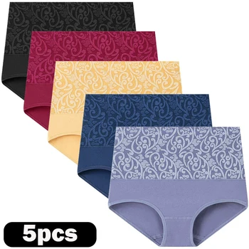 5Pcs/Lot Plus Size Underwear Women Panties High Waist Cotton Briefs Girls Comfortable Shapers Abdominal Underpant Sexy Lingeries
