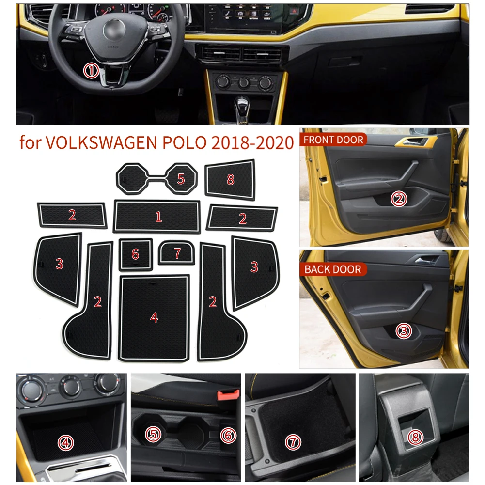 for VW Volkswagen POLO MK6 AW 2018 - 2023 Anti-slip Gate Slot Mat Car Door Groove Cup Pad Interior Accessories images - 6