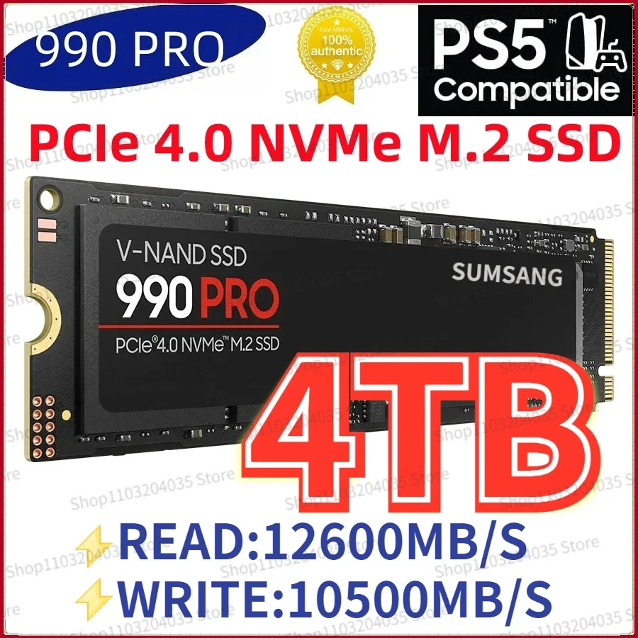 

990 PRO 4TB 2TB 1TB M.2 2280 PCIe4.0 NVMe SSD Gaming Internal Solid State Hard Drive Up To 12600MB/s for PS5 Laptop Desktop PS4