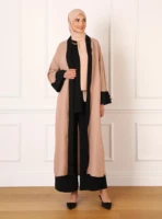 Muslim fashion women's wear Pink long-sleeved patchwork abaya cardigan robe 1