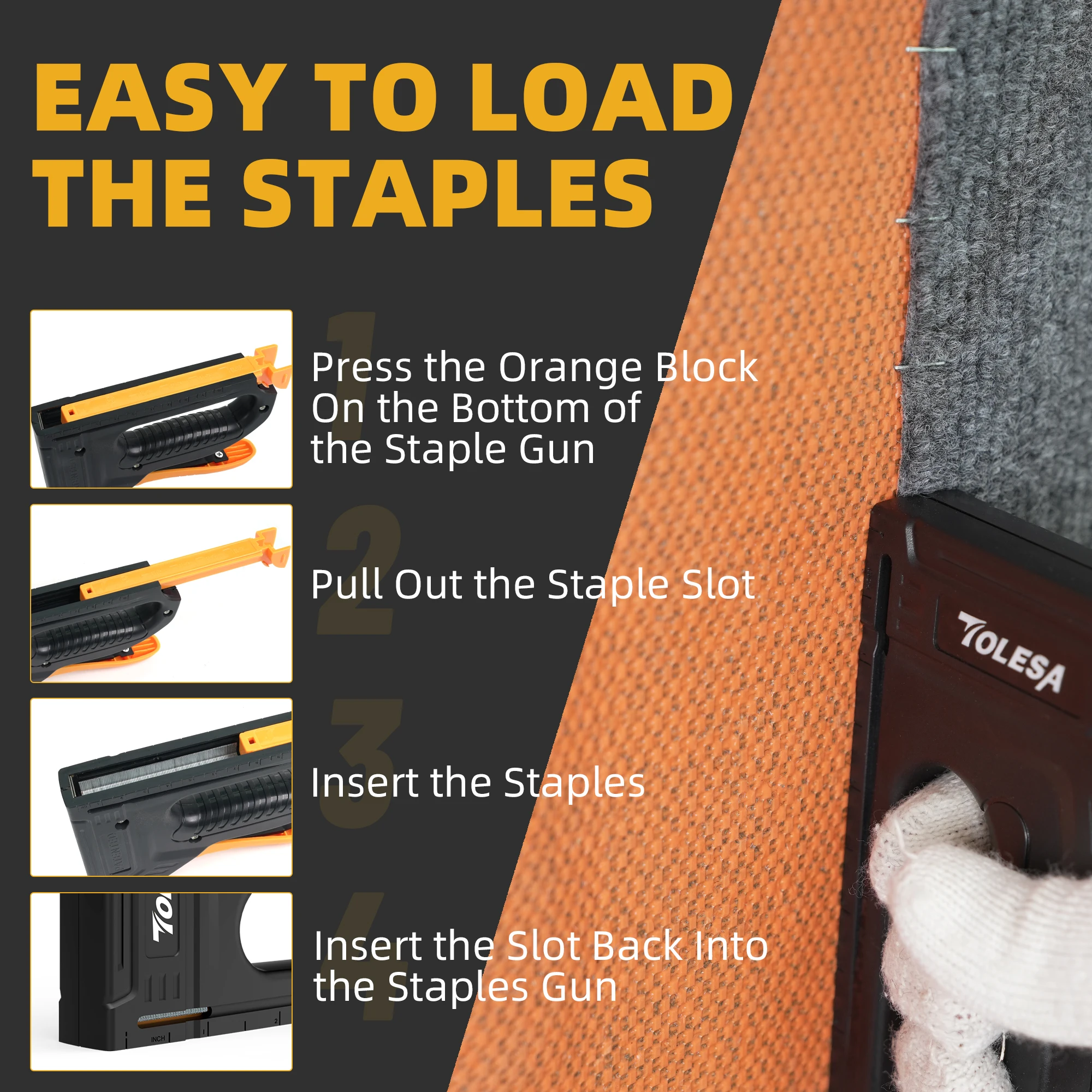 TOLESA Light Duty Staple Gun for Wood Upholstery Staple Gun with 1200PCS Staples Fabric Stapler Gun for Crafts DIY Decoration 5
