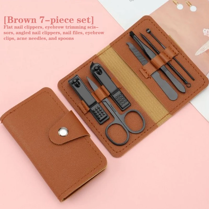 Portable 7Pcs/Set Stainless Steel Nail Clippers Set Travel Manicure Tools Ear Cleaning Tools Nail Care Pedicure