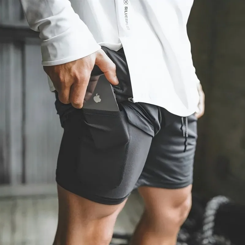 Mens 2 in 1 Running Shorts Summer Athletic Gym Workout Performance Shorts with Towel Loop Pockets Stretchy Quick Dry Sportswear