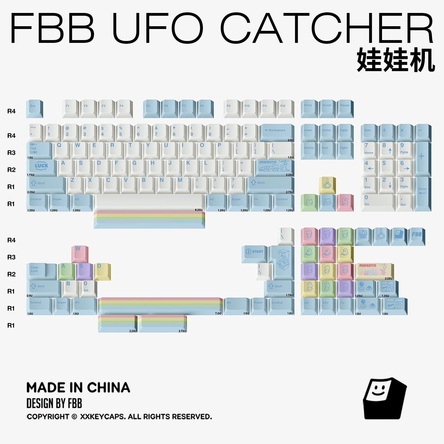 FBB PBT 키캡 세트 UFO 캐서 블루 기계식 키보드용 키캡 귀여운 체리 프로파일 DIY 맞춤형 크리스마스 선물 여자친구용