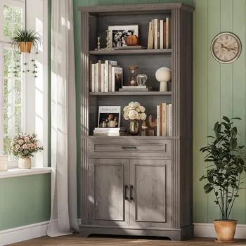 Farmhouse Bookshelves and Bookcases with Doors and Drawer 1
