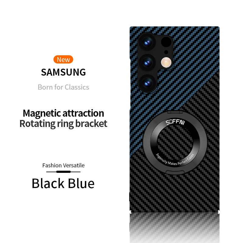 

YurKem Carbon Fiber Magnetic Case With Stand For Samsung S22 S21 S23 Plus S23 S22ultra S22Plus S21 S23 FE A53 A54 A52 Back Cover