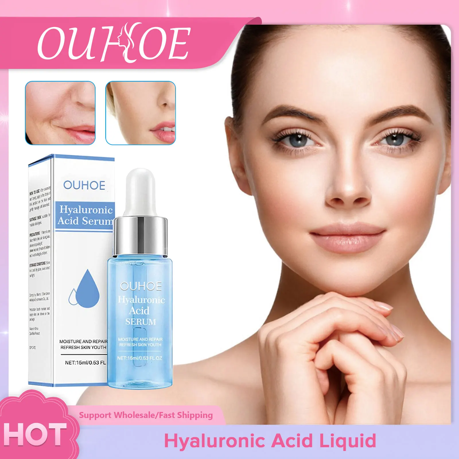 

Hyaluronic Acid Face Serum Spots Whitening Dull Yellow Improve Rough Hydrating Eliminate Lines Refreshing Minimize Pores Essence