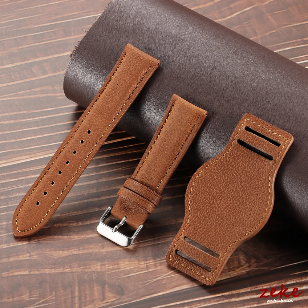 Premium Genuine Calfskin Watch Strap - Vintage Cowhide Leather Band for Men, Available in Brown and Black