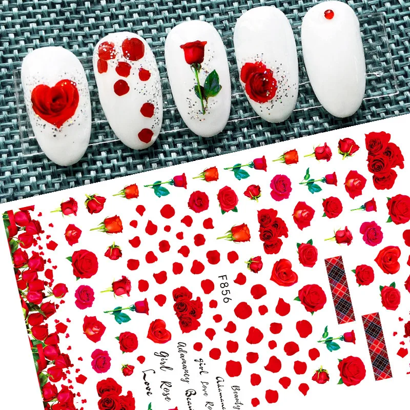 Vibrant Butterfly & Rose Pattern Valentine's Nail Art Stickers