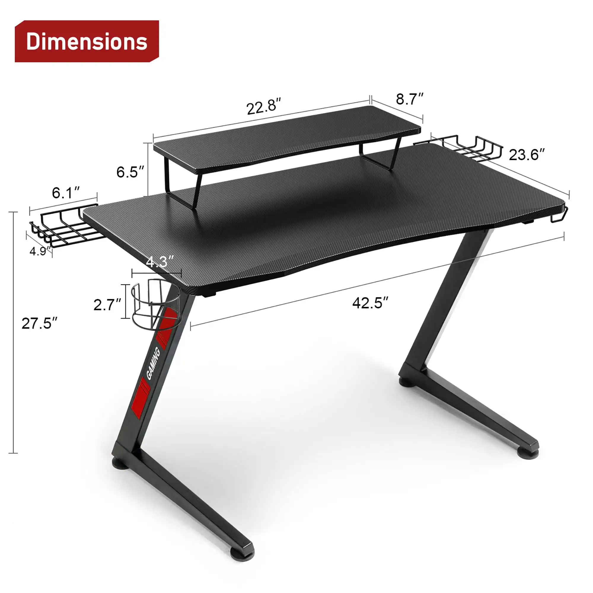Ergonomic Curved 3-Sided LED Z-Leg Gaming Desk, Black 6