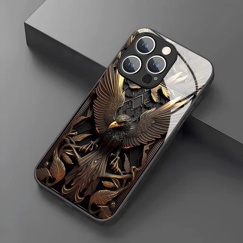 Luxury Eagle Pattern Glass & Silicone Phone Case