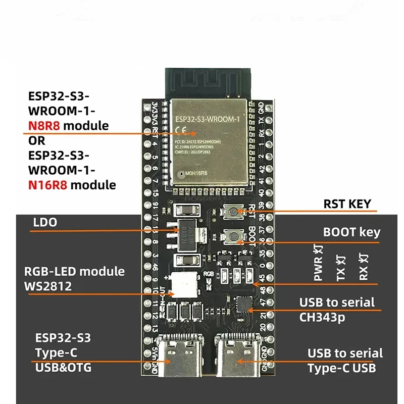 รูปสินค้า บอร์ดพัฒนา ESP32-S3 โมดูล Wi-Fi สำหรับ Arduino