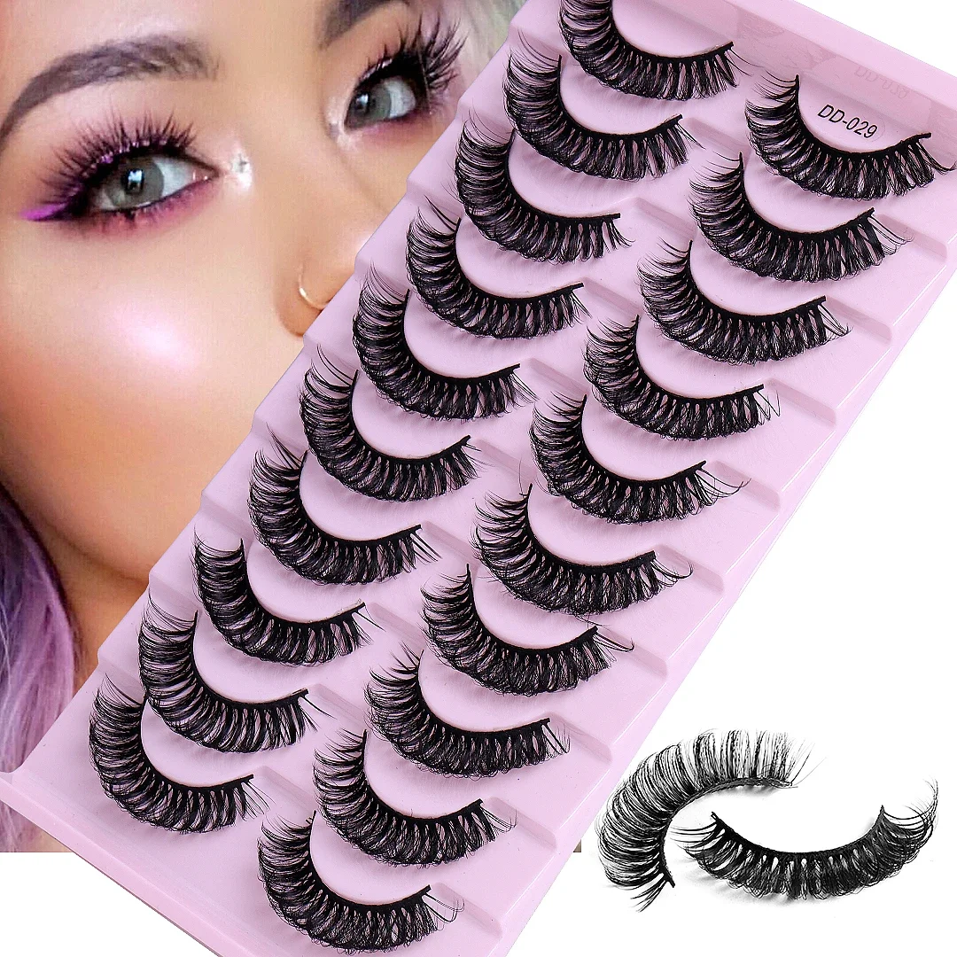 

10Pairs Lashes DD Curl 8-23mm Russian Lashes 3D Mink Eyelashes Reusable Fluffy Russian Strip Lashes eyelash extension