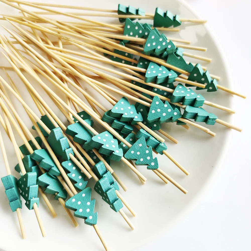 100 Stück Weihnachts-Einweg-Bambusspieße Santa Xmax Baum Obst Gabel Buffet Dessert Cocktail Sticks Weihnachtsdekoration 2024 – Detail 5