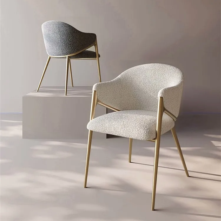 European Style Dinning Room Furniture Cafe Modern Luxury Kitchen Chairs Stainless Steel Boucle Accent Dining Chair With Gold Leg