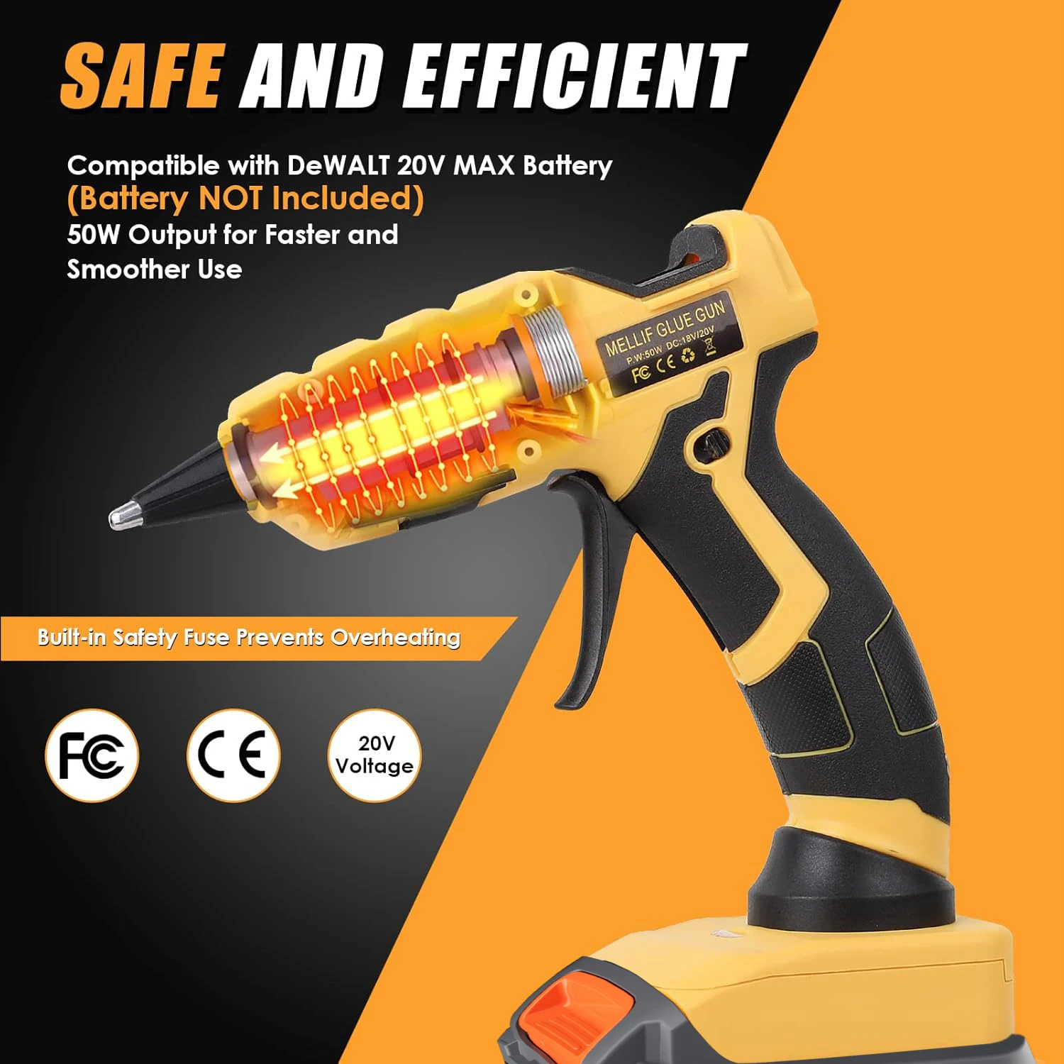 7mm Cordless Hot Glue Gun Compatible with Dewalt 18V 20V MAX Battery Full Size DIY Repair Tool Christmas Gifts(tool only) 4