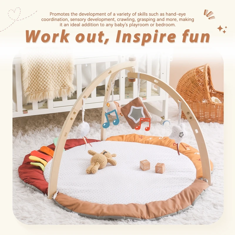 Plywood triangle Play Gym Cotton Pendant Set Mobile Hanging Sensory Toys Triangular Activity Gym Baby Room Bracket Toy Gifts