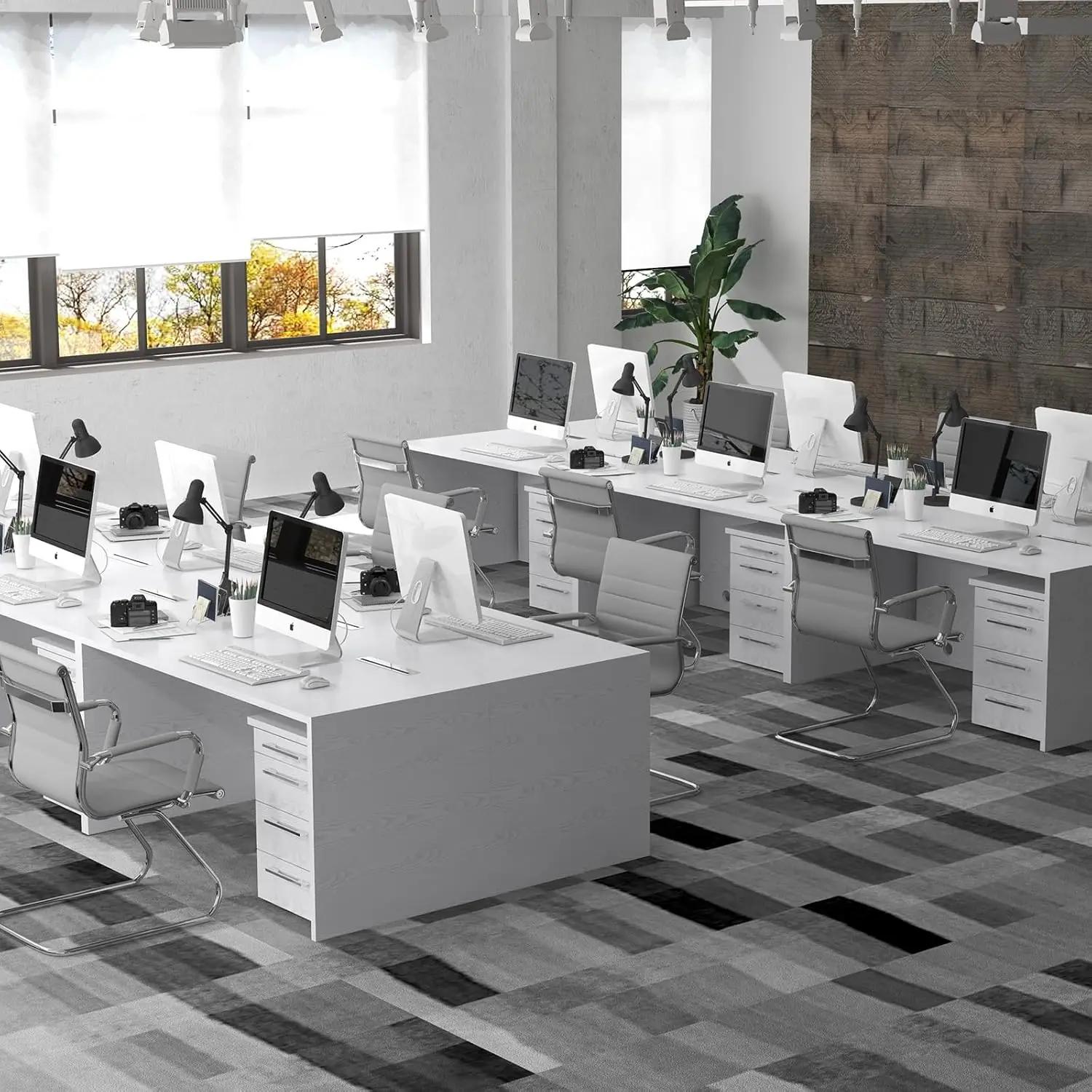 Office Desk Chair Set of 8,No Wheels PU Leather Computer Chairs Mid Back Guest Chairs with Seld Base for School/Reception/Confer 2