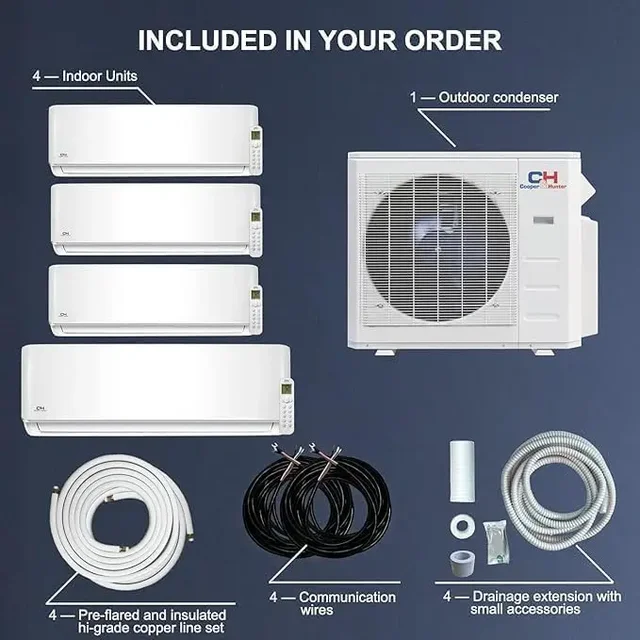 4-Zone Mini Split AC/Heating System 9000 BTU Wall Mount With 25ft Installation Kits 36000 British Thermal Units 2
