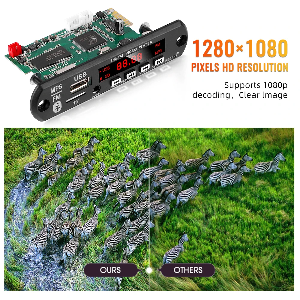 Car Stereo MP3 MP4 Player Bluetooth 5.0 Car kit Video 1280x720 MP5 Decoder board music player module 5-12V FM Radio USB Audio Aux