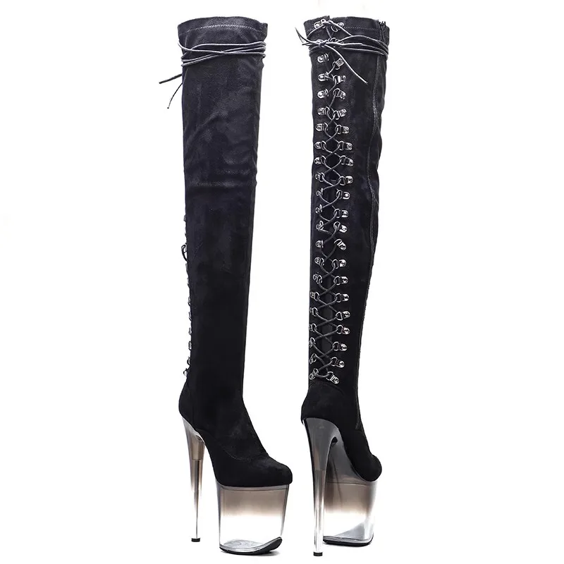 

Sexy Model Shows PU Upper 20CM/8Inch Women's Platform Party High Heels Thigh High Shoes Pole Dance Boots 501