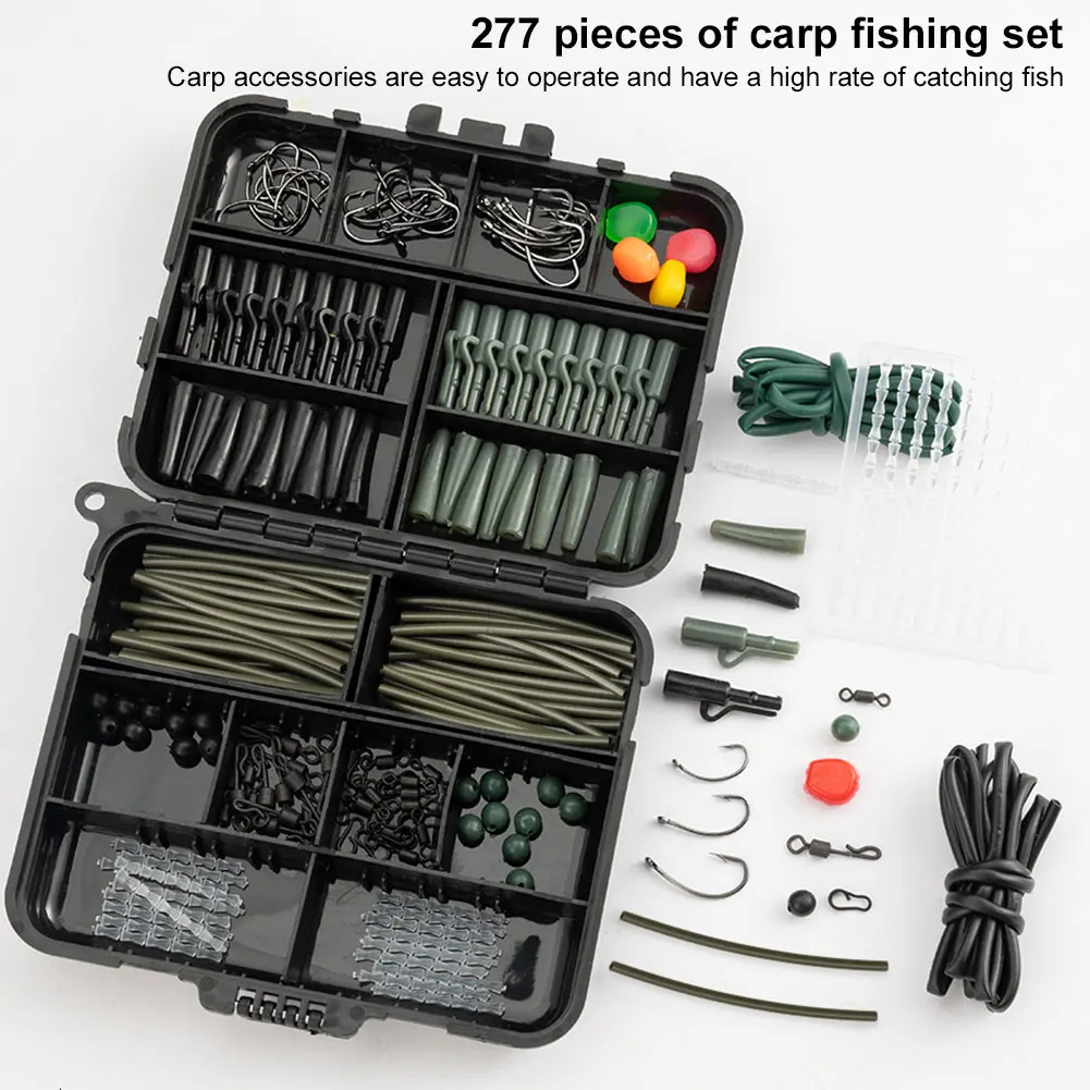 277Pcs Carp Fishing Accessories with Storage Box Carp Fishing Rigs Assortment Wear Resist Swivels Terminal Rigs Fishing Gear Set