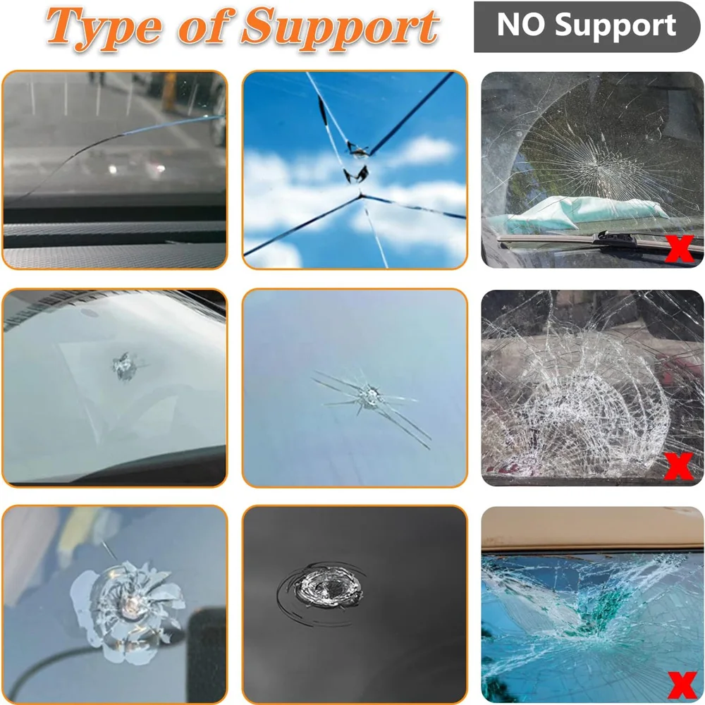 Windshield Repair Kit with Pressure Syringes Quick Fix Car Cracked Glass Windscreen Resin Sealer Auto Window Screen Polishing 6