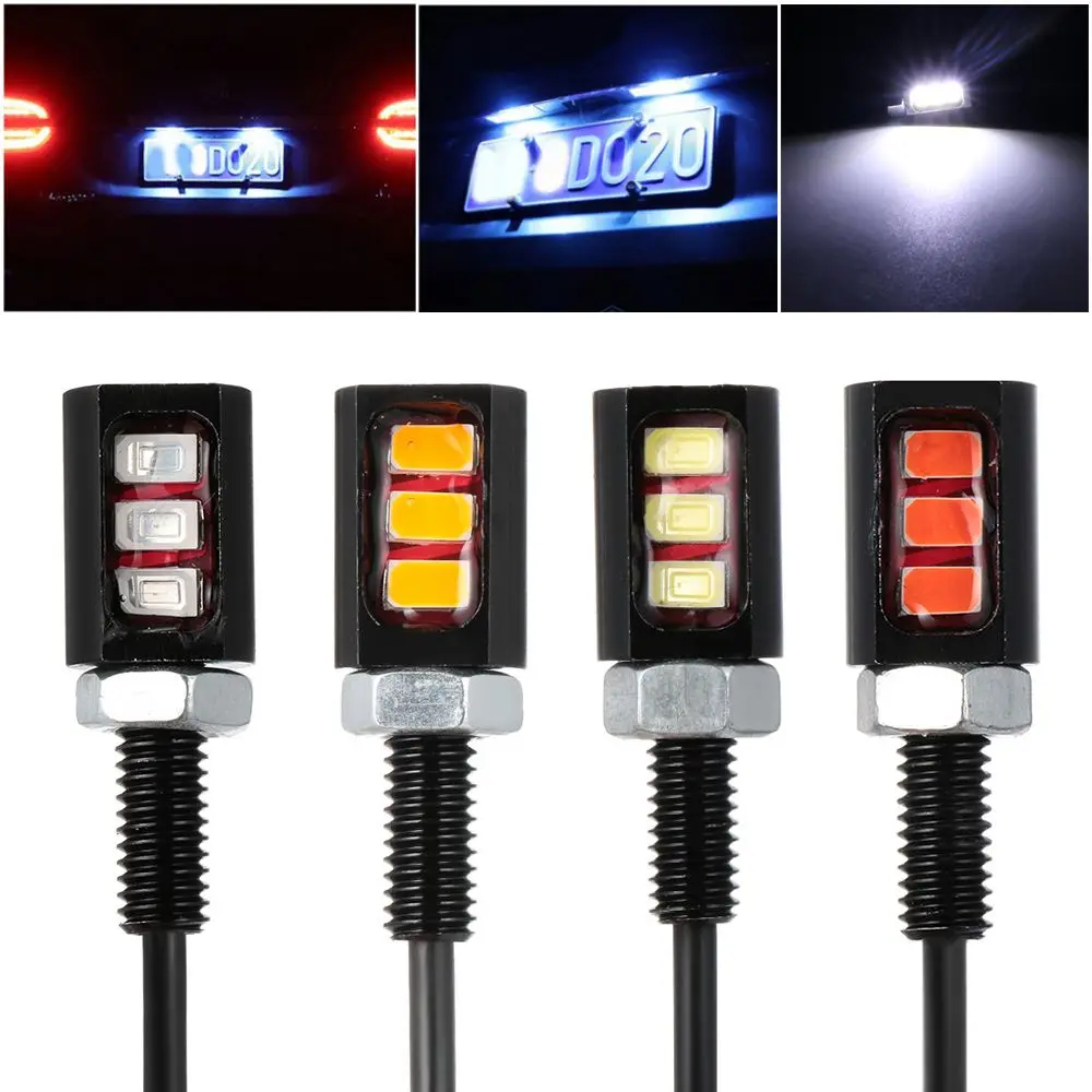 12V 3LED Universal Car Motorcycle License Number Plate Screw Bolt Light Lamp 2Pcs motorcycle led lights,car led lights