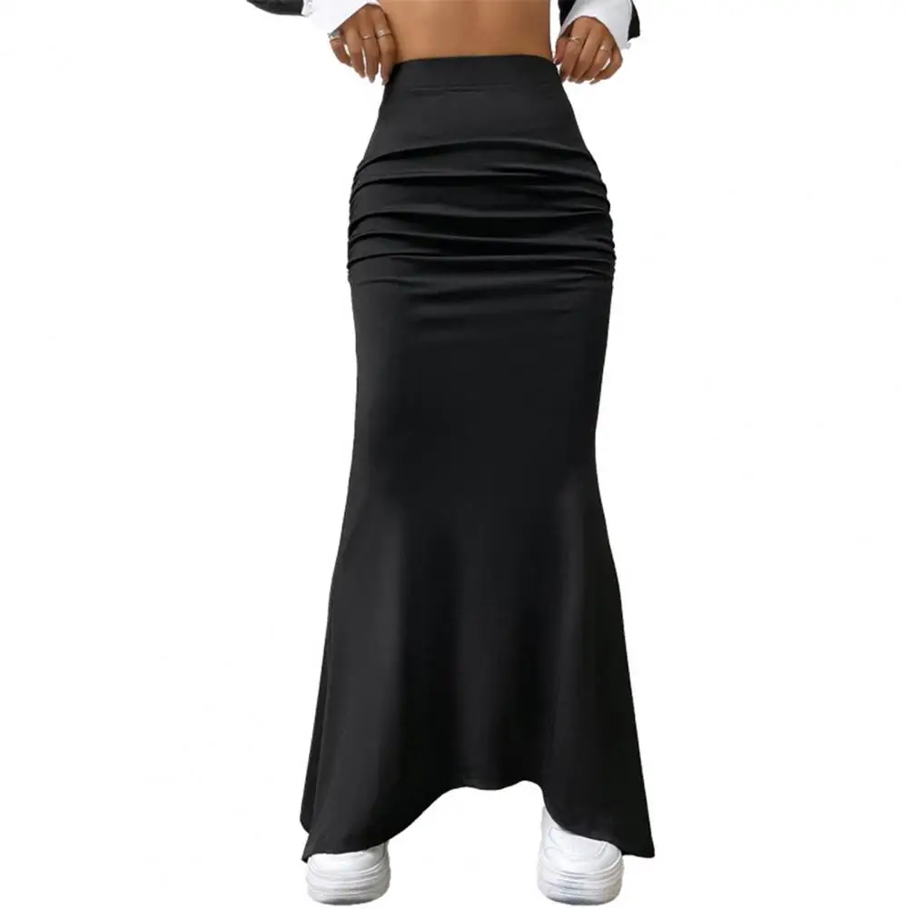 Women Maxi Skirt Solid Color High Waist Knitted Women's