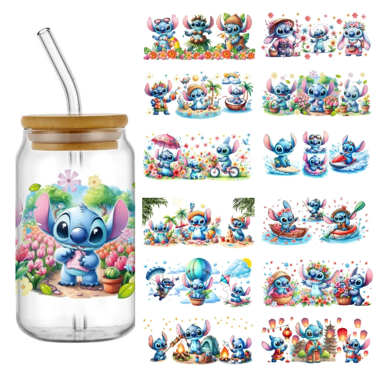 Miniso Disney stitch patterns 16oz DTF Sticker Cups Cool Personalize UV Wrap Transfer Sticker Label DIY Selfadhesive sticker cups,cup wraps