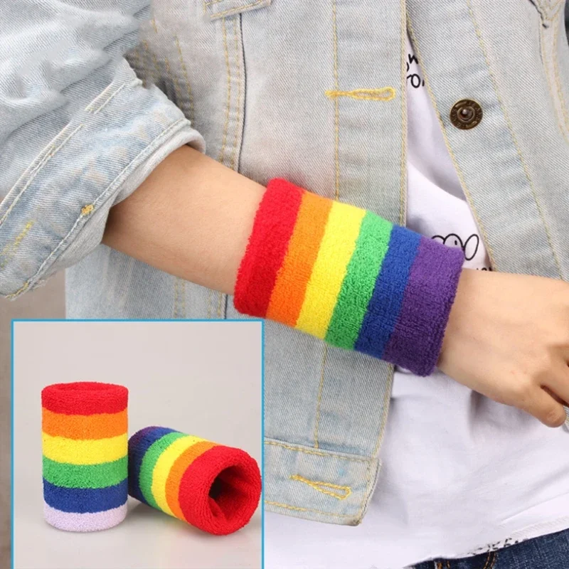 1pc Rainbow Wrist bands Sport Sweatband Hand Band Sweat Wrist Support Brace Wraps Guards Stretch Headband Hair Band Sweatband