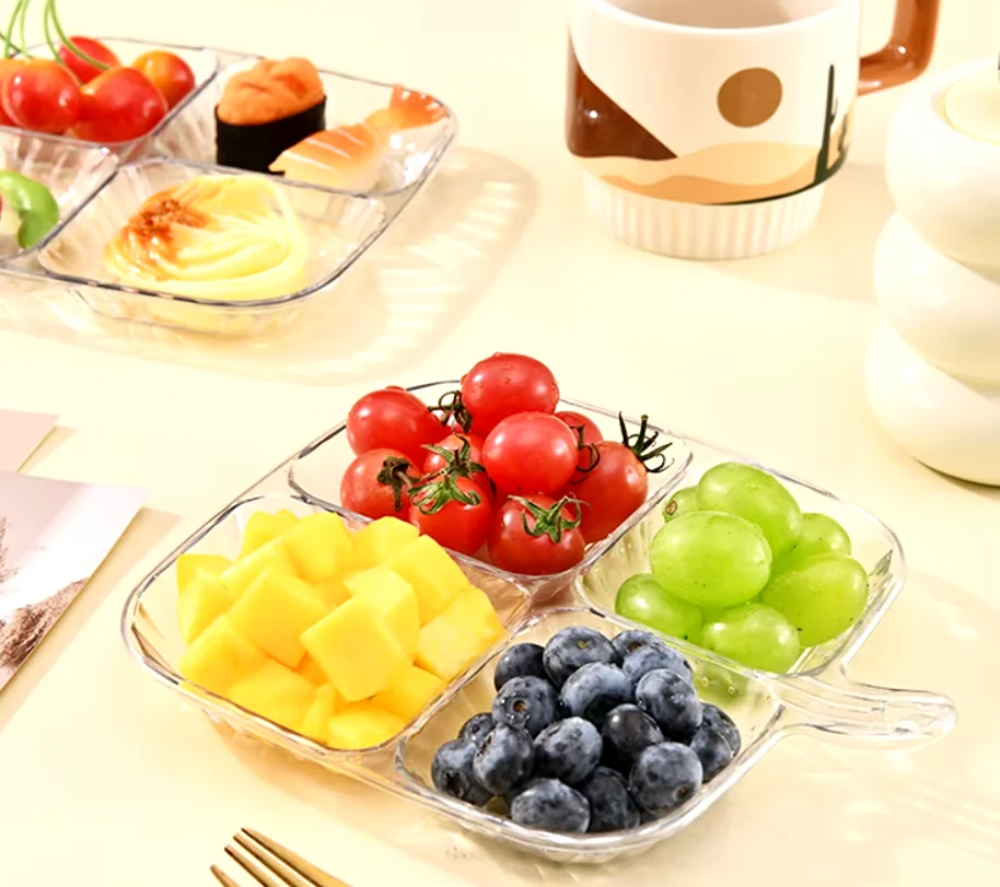 Portioned Dining Plate with Handle: Healthy Snack & Fruit Dish for Weight Loss, Fat Reduction, Ideal Kitchen & Household Sidewar