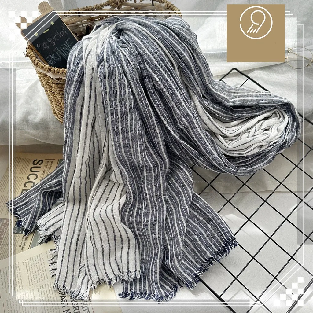 Neck wrap Neck gaiter Cotton linen men scarf fashion brand men's striped scarves winter warm neckerchief pashmina casual tassel bufandas shawls