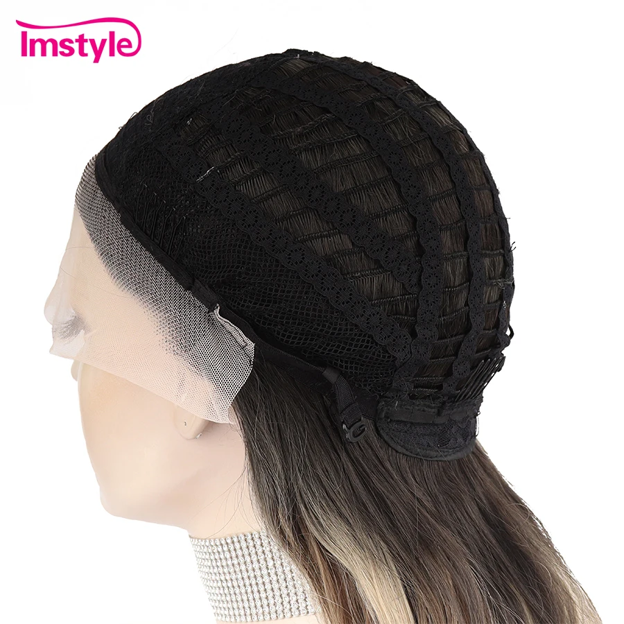 Imstyle Brown Synthetic Lace Front Wig Natural Wavy Wigs For Women Daily Long Lace Heat Resistant Fiber Cosplay Wigs