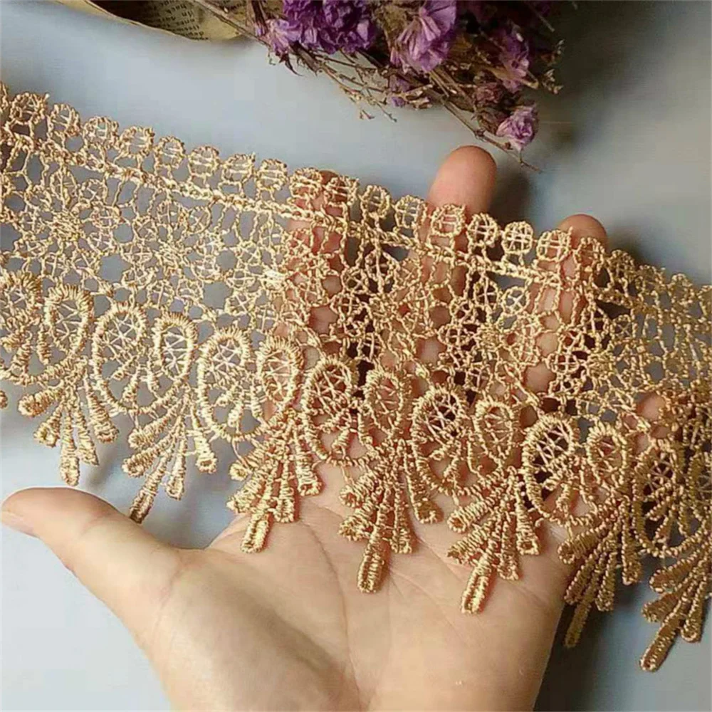 2 Yards 10 cm Lace Ribbon Trims Costume Trimmings Dress Applique Polyester DIY Crafts Sewing Fabric lace ribbon lace garment accessories lace sewing supplies lace sewing accessories lace accessories lace decoration Cream Brown Gray Gold