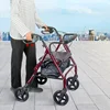 Elderly Shopping Cart with Backrest - Four-Wheeled Portable Walker, Rehabilitation Trolley with Comfortable Seating 3