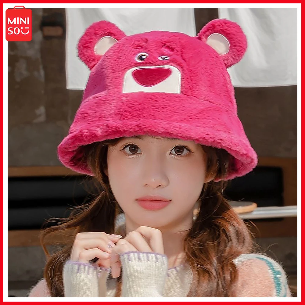 

Miniso Lotso Sweet Cartoon New Hat Plush Fisherman Hat Autumn Winter Warm Hat Cold Thickened Small Fresh Kawaii Pot Hat Birthday