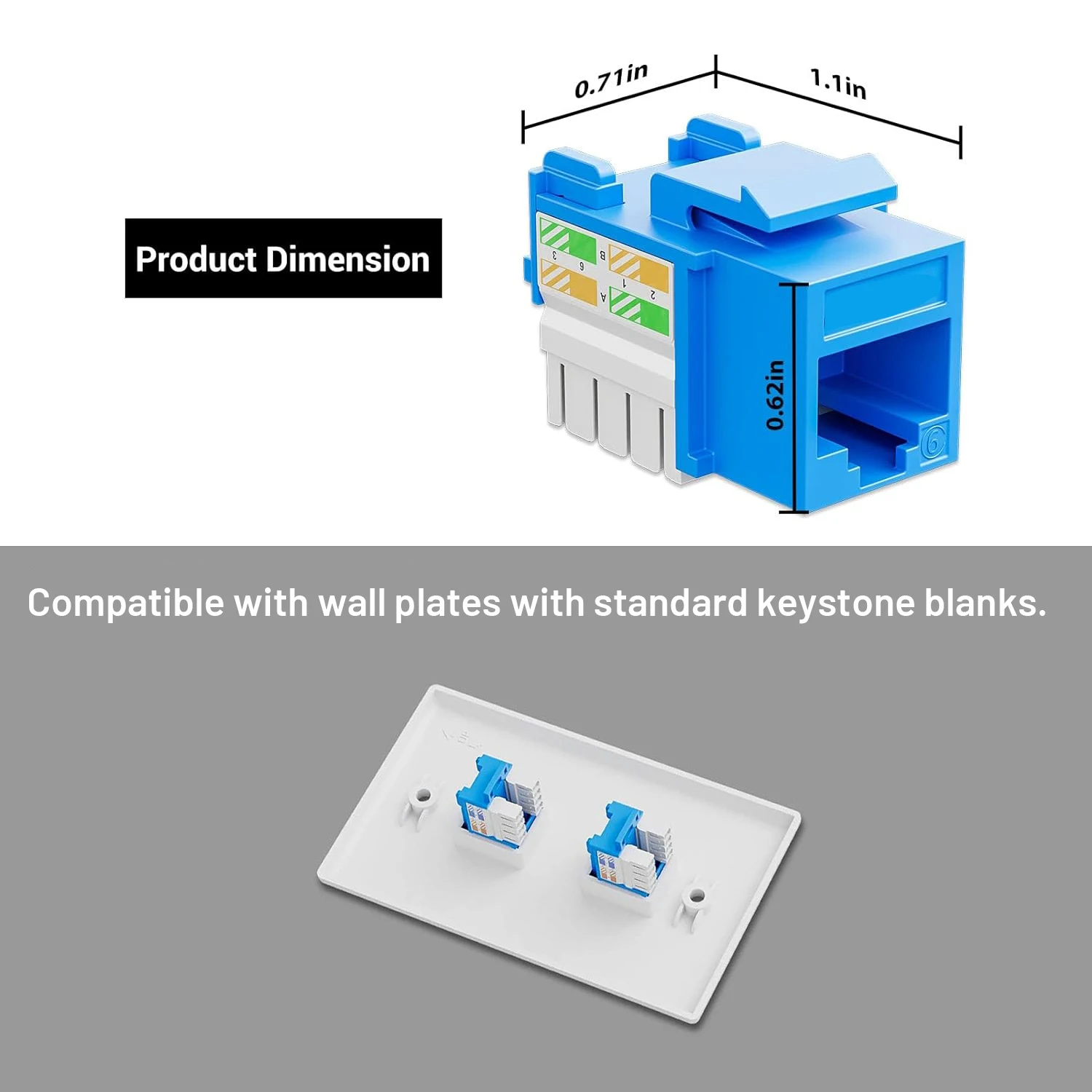 ZoeRax Cat6 Keystone Jack RJ45 Keystone Jack and Keystone Punch-Down Stand, UTP Modular Ethernet Jack Insert 90-Degree Blue