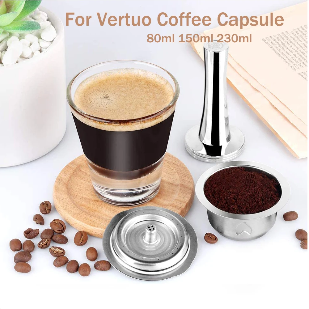 Icafilas 80Ml/150Ml/230Ml Riutilizzabile Vertuo Coffee Capsule Acciaio Inossidabile Metallo Per Nespresso Vertuo Machine Cream Coffee Filter