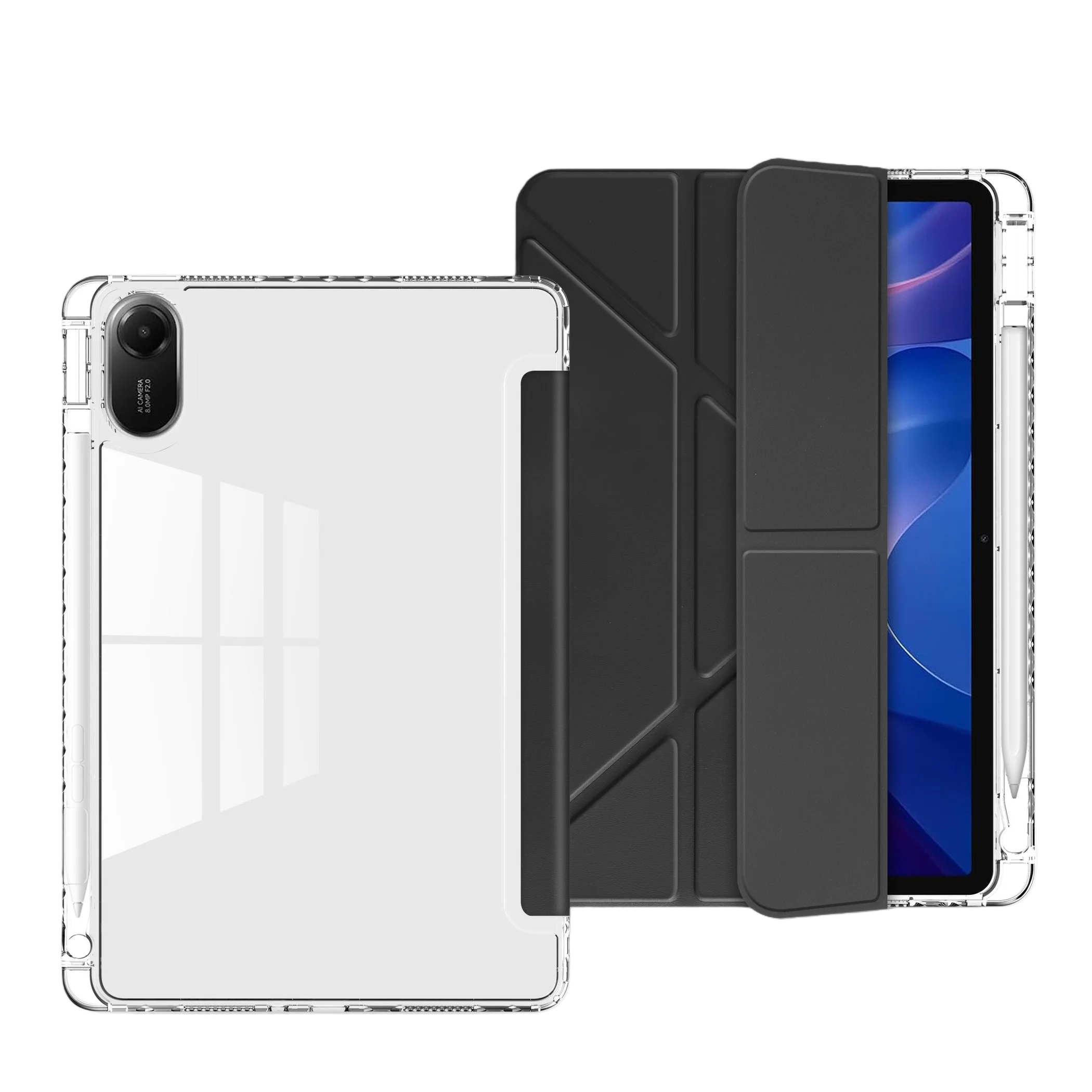 Slim Clear Hard Back Case with Multi-Angle Stand and Pencil Slot - Shockproof Protection