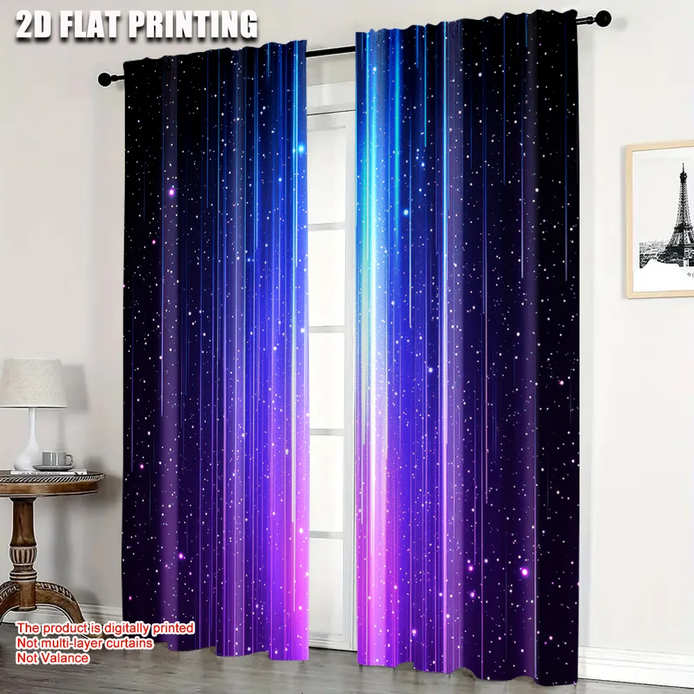 2 ชิ้นกาแล็กซี่สตาร์สเปซผ้าม่านทึบแสงสีฟ้าสีม่วงคอสมิกโพลีเอสเตอร์ผ้าม่านสำหรับพื้นที่อยู่อาศัยล้างทำความสะอาดได้ด้วยเครื่อง 1